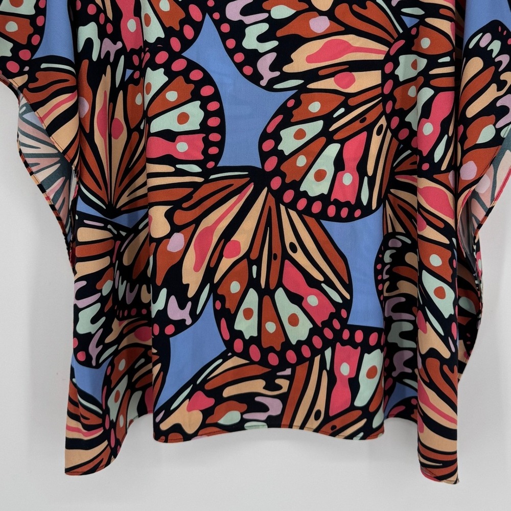 Crosby by Mollie Burch Butterfly Print Caftan Top Small Blue Boho Eclectic Art - Picture 5 of 9